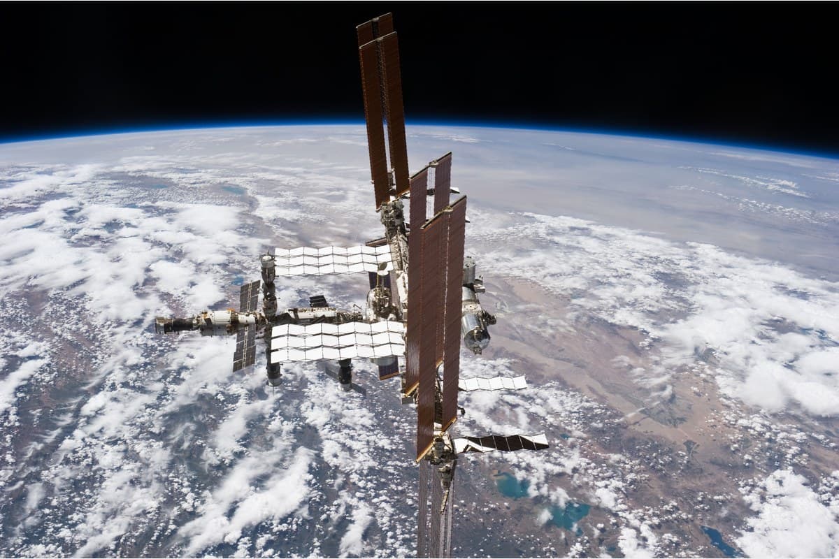 The International Space Station photographed from Atlantis in 2011