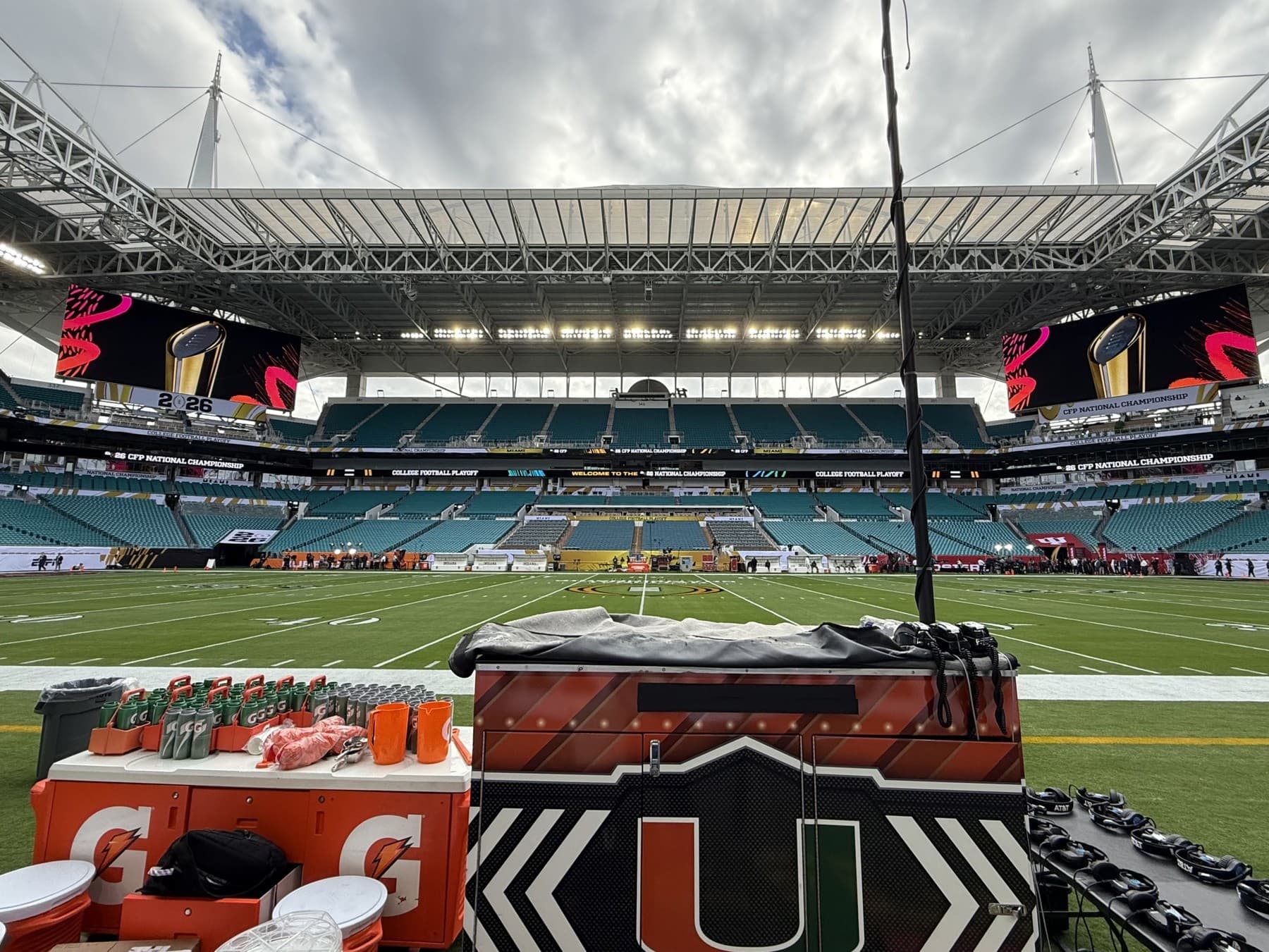 Archival view of Hard Rock Stadium from the Miami Hurricanes sideline.