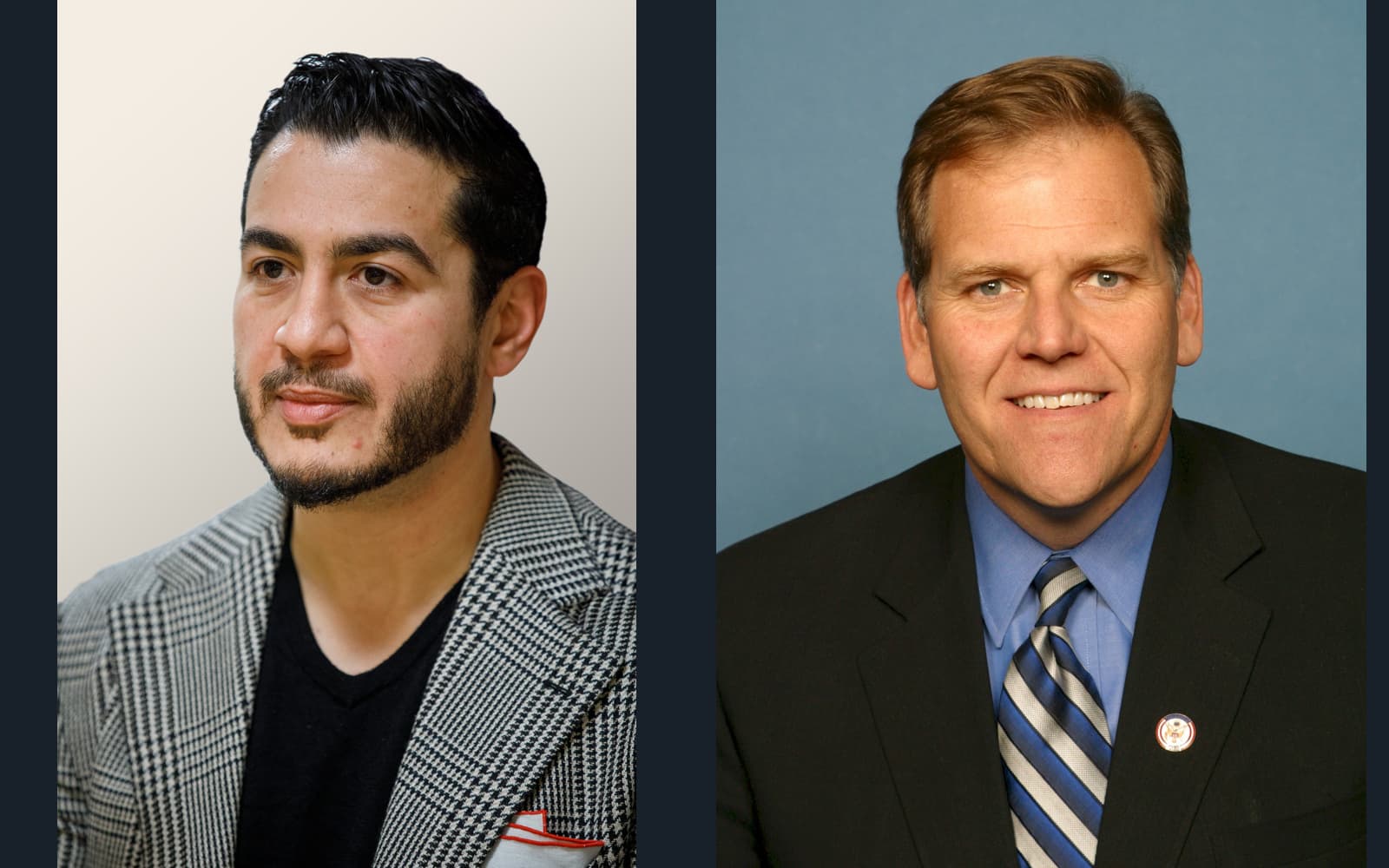 Abdul El-Sayed a la izquierda y Mike Rogers de Michigan a la derecha, en retratos de archivo separados de igual tamaño.