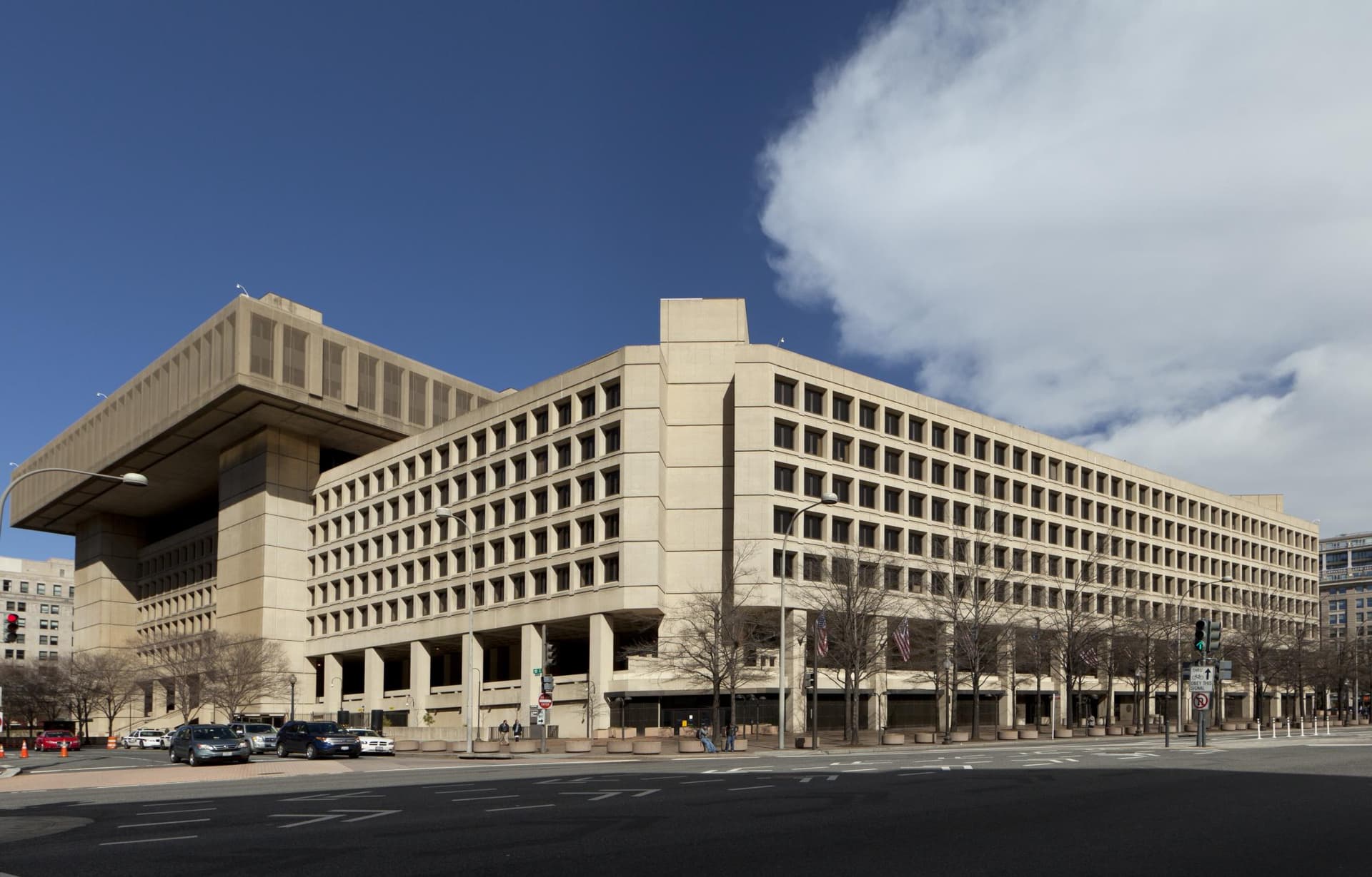Archival exterior view of the FBI headquarters building in Washington, D.C., photographed in March 2012.