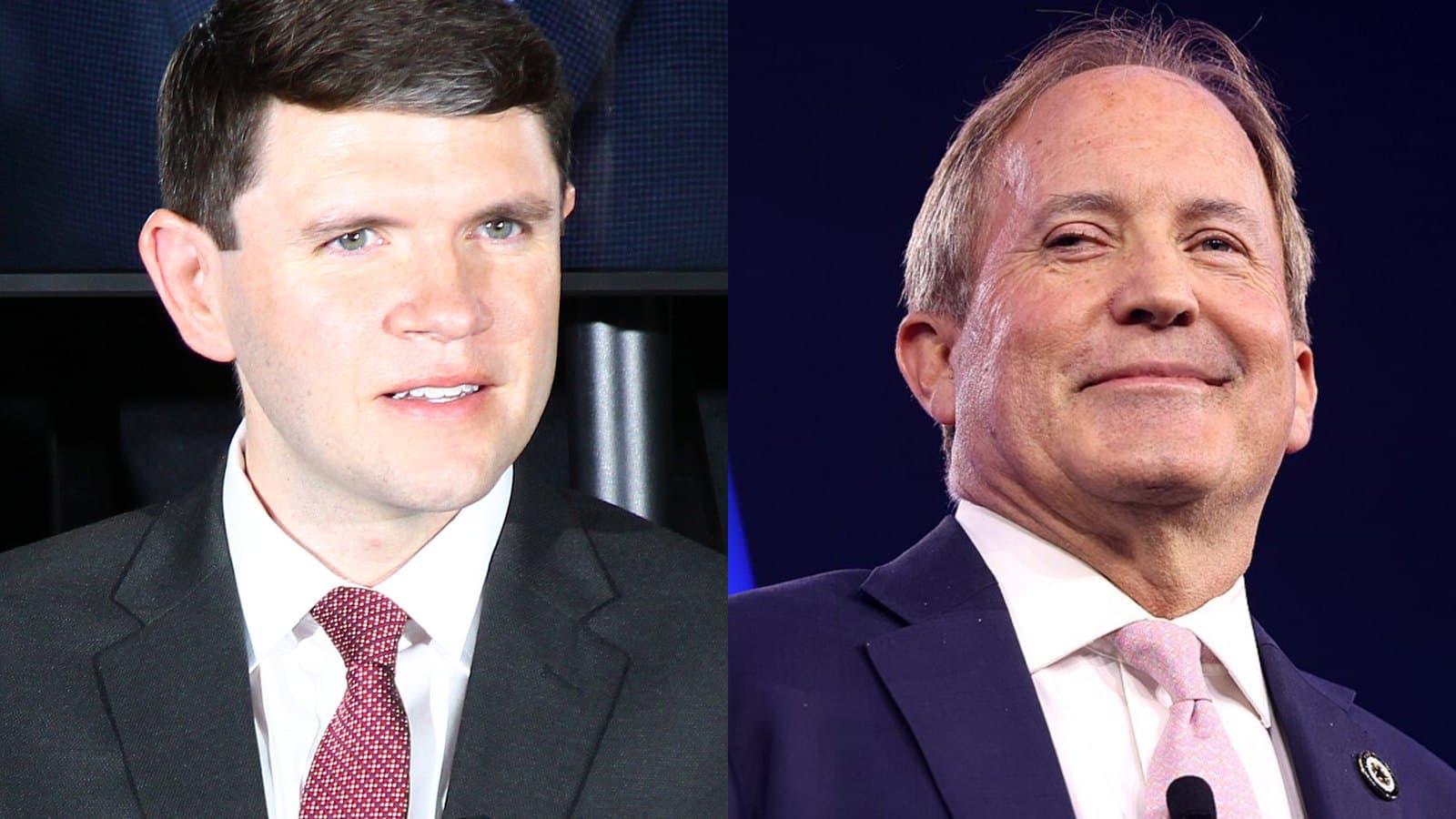 James Talarico (left) and Ken Paxton (right), shown in separate archive photos side by side.