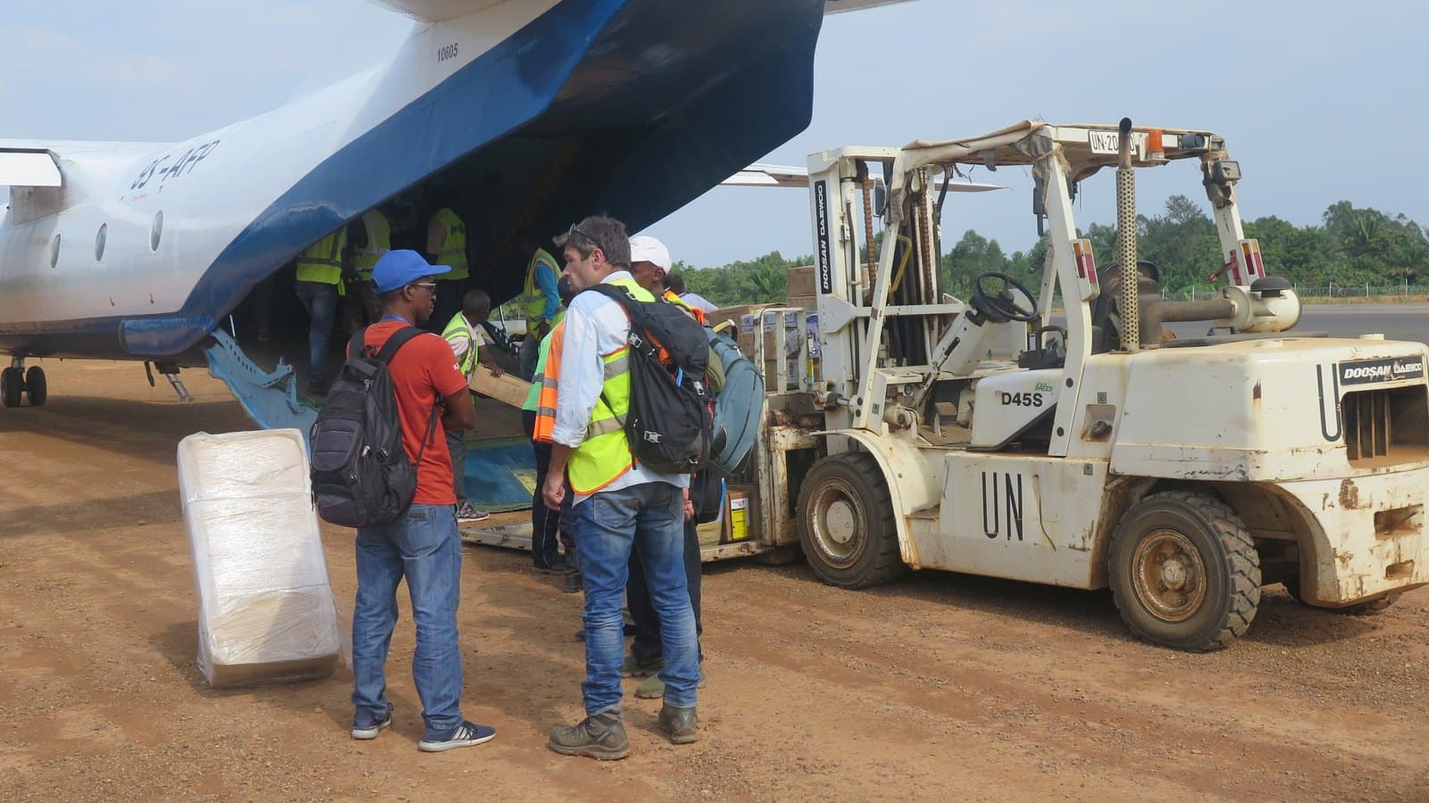 Medical supplies for the Ebola response arrive at Beni airport in North Kivu, Congo, in August 2018.