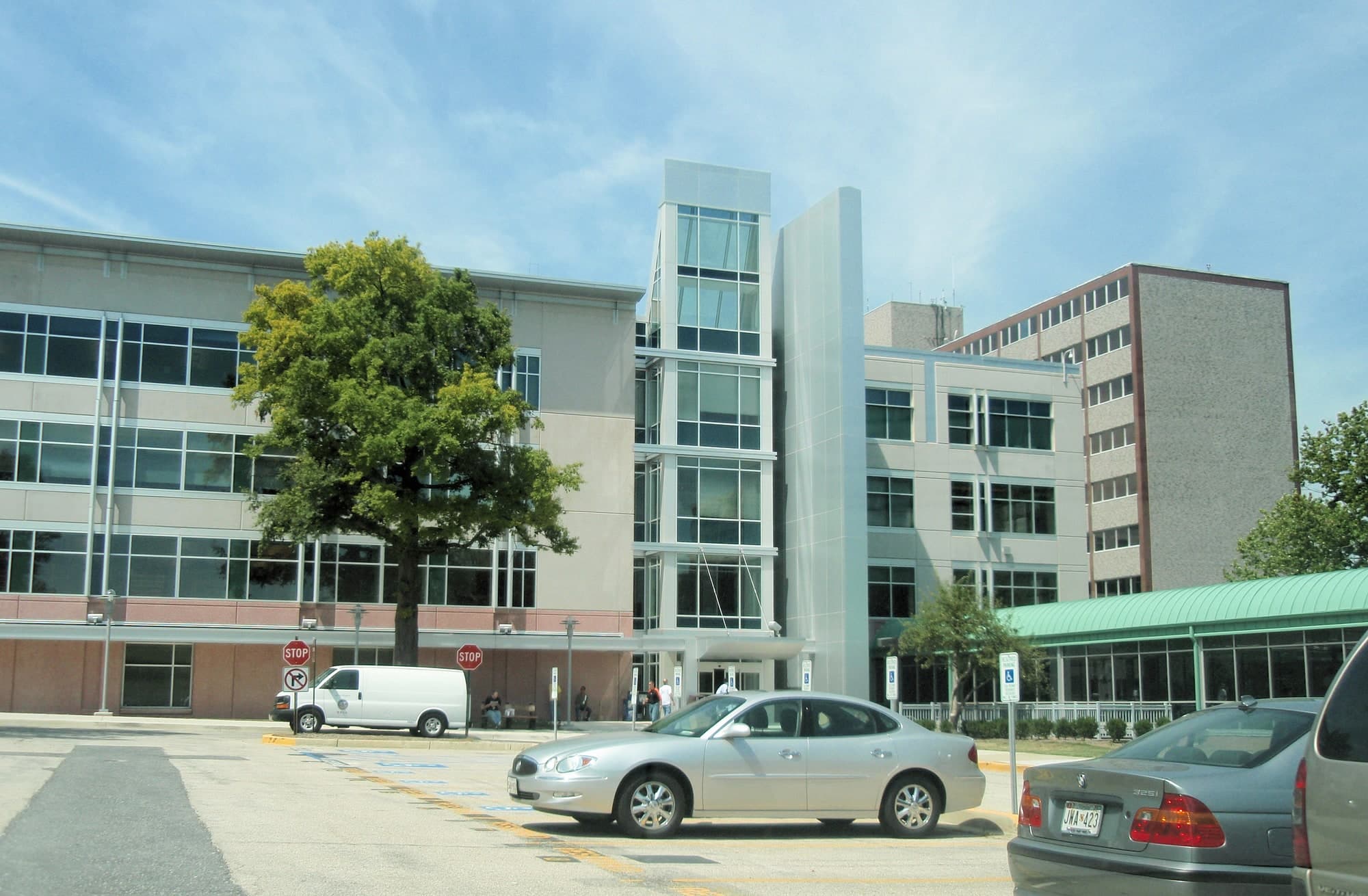 Archival exterior photograph of the Social Security Administration headquarters complex in Maryland.