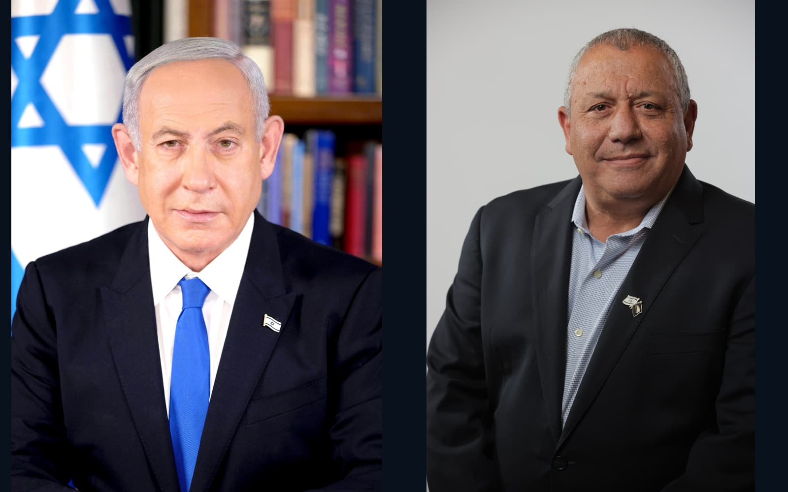 Benjamin Netanyahu a la izquierda en 2023 y Gadi Eisenkot a la derecha en 2022, retratos de archivo separados del mismo tamaño.