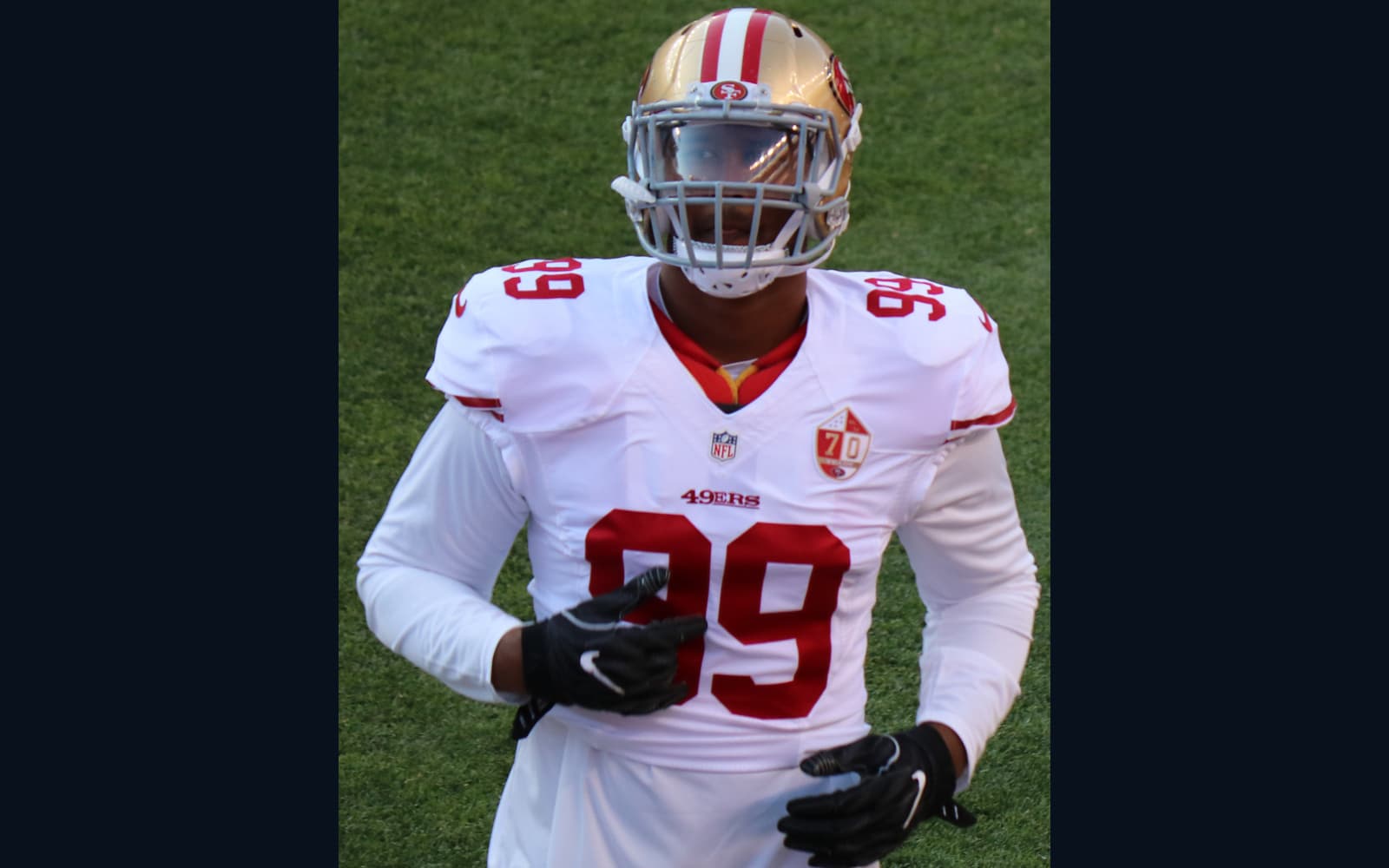 DeForest Buckner wearing his former San Francisco 49ers uniform in a 2016 archive photograph.